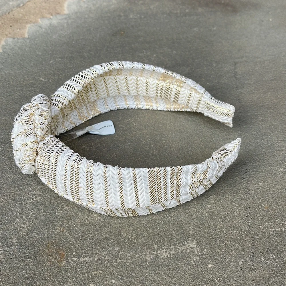 Anthropologie Metallic Rosette Knotted Headband By in White